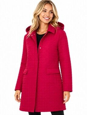 Fitz-Wright Women's Quilted Removeable Hooded Red Coat (Sz:Med)